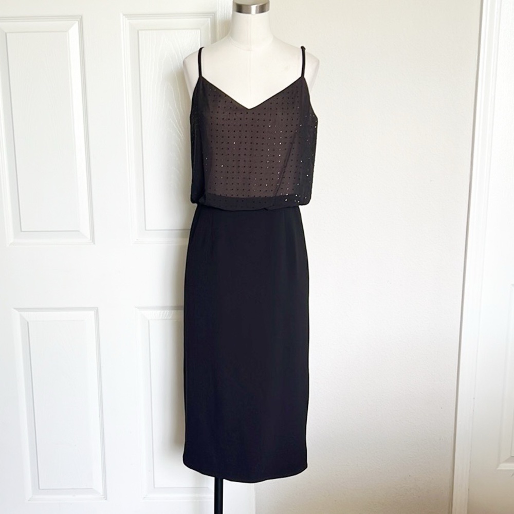 Dress the Population Black Sheer Bodice Midi Dress